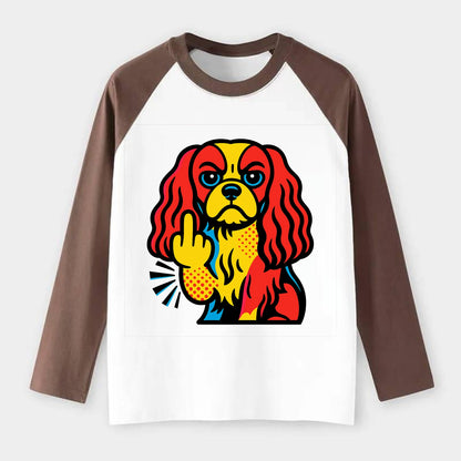 Cavalier King Charles Spaniel with long ears, regal paw giving finger - Raglan Long Sleeve T-Shirt - Coffee