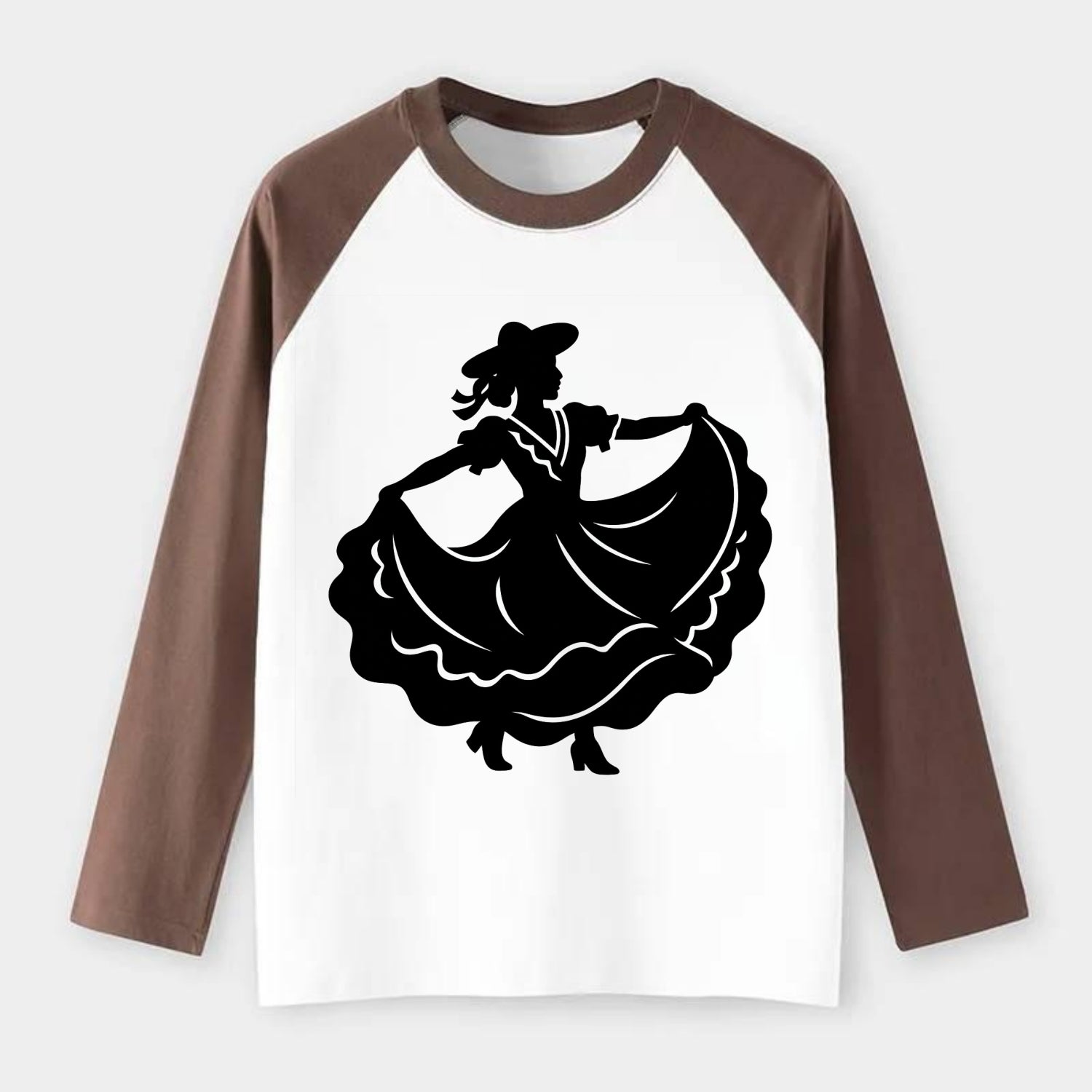 Mexican folk dancer twirling skirt - Raglan Long Sleeve T-Shirt - Coffee