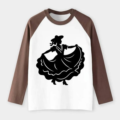 Mexican folk dancer twirling skirt - Raglan Long Sleeve T-Shirt - Coffee