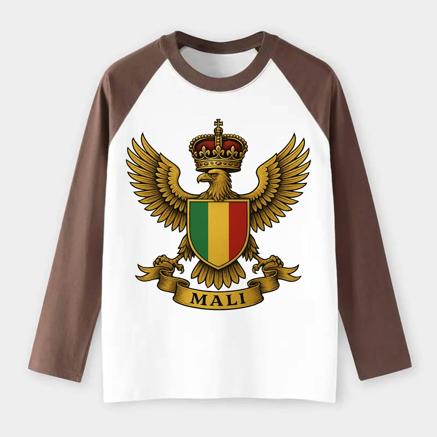Mali Royal Logo  - Raglan Long Sleeve T-Shirt - Coffee