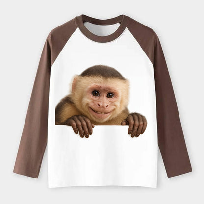 Capuchin Monkey  - Raglan Long Sleeve T-Shirt - Coffee