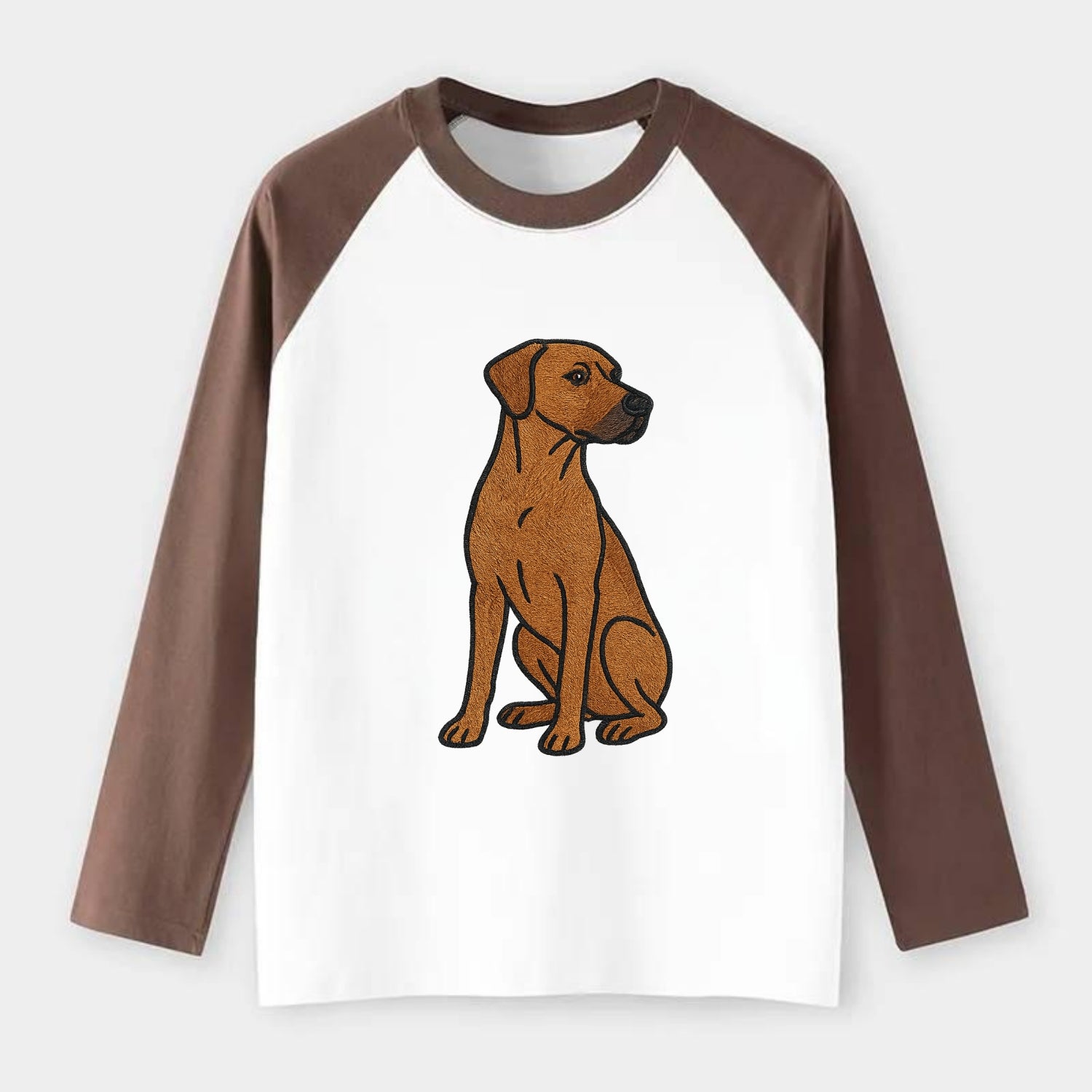 Rhodesian Ridgeback - Red wheaten embroidered pose - Raglan Long Sleeve T-Shirt - Coffee