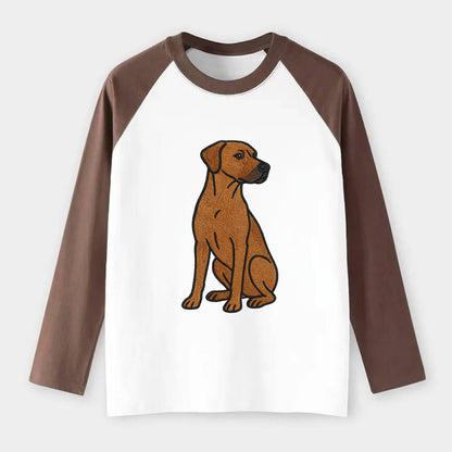 Rhodesian Ridgeback - Red wheaten embroidered pose - Raglan Long Sleeve T-Shirt - Coffee