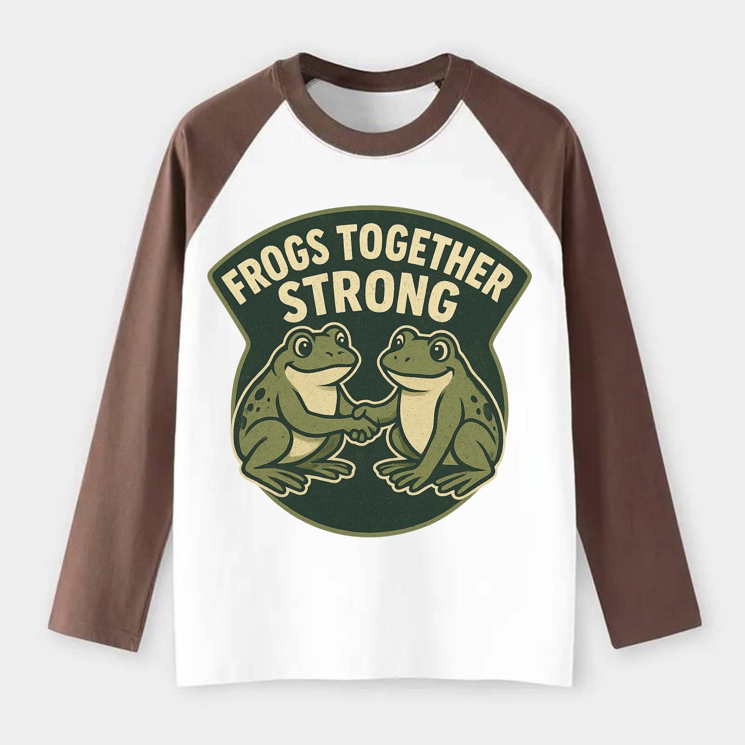 Frogs Together Strong 3 - Raglan Long Sleeve T-Shirt - Coffee