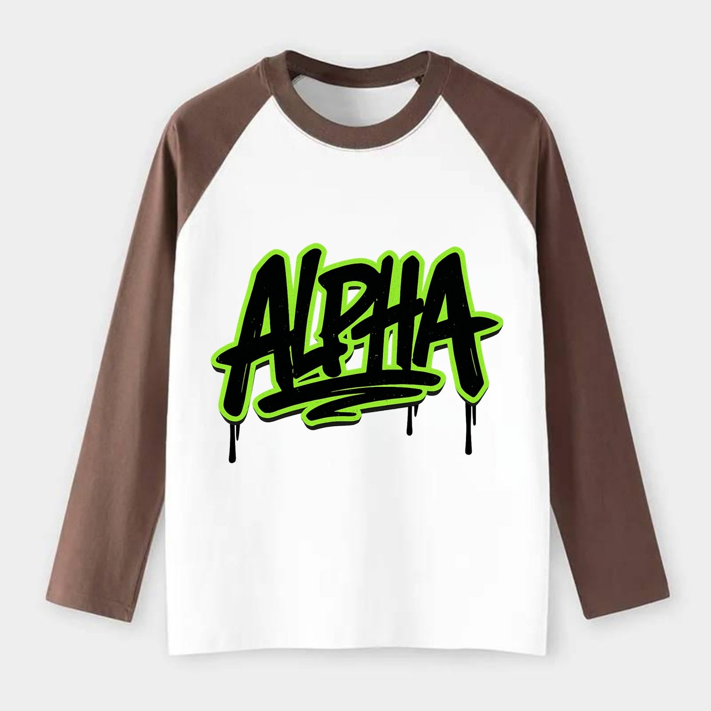 Bold typography design - "ALPHA" - leader of the pack - Raglan Long Sleeve T-Shirt - Coffee