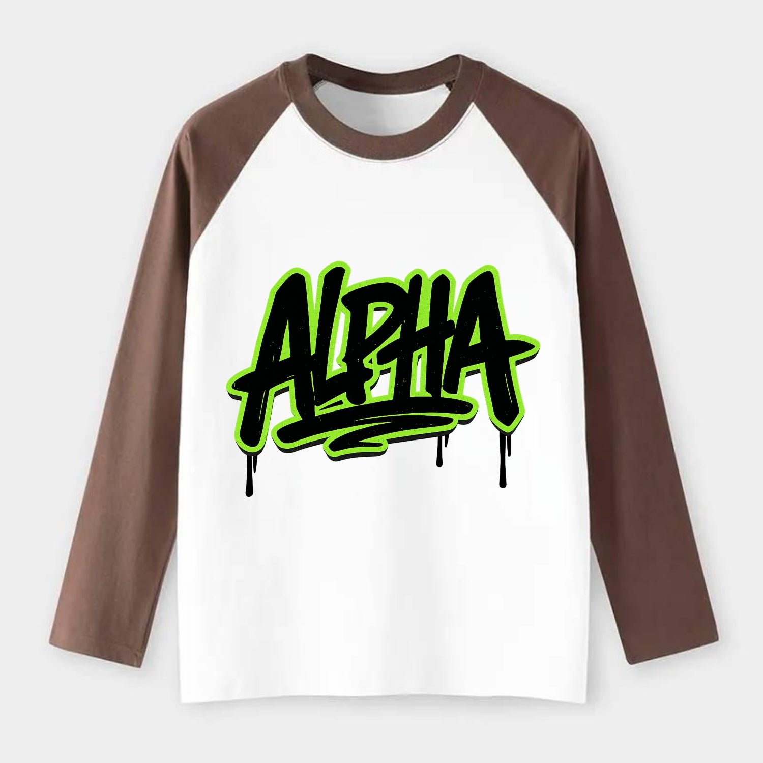 Bold typography design - "ALPHA" - leader of the pack - Raglan Long Sleeve T-Shirt - Coffee