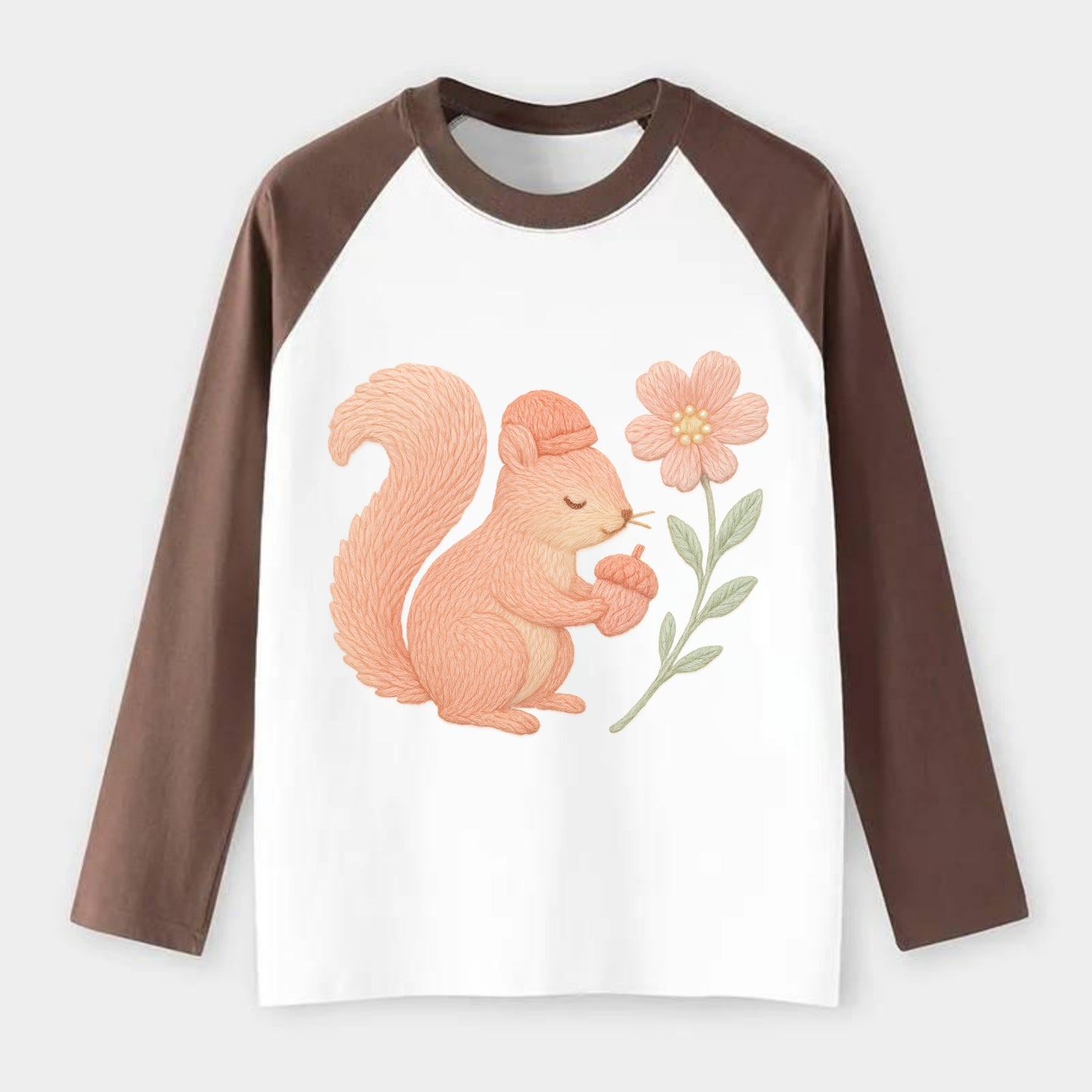 Coral Squirrel - Raglan Long Sleeve T-Shirt - Coffee