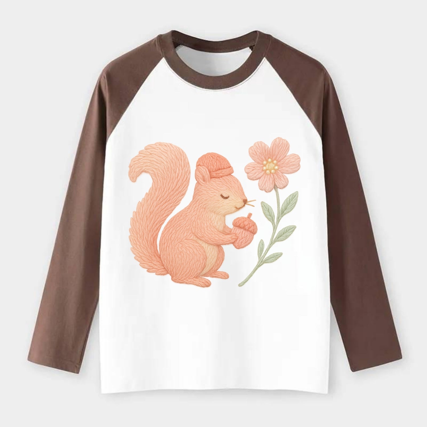 Coral Squirrel - Raglan Long Sleeve T-Shirt - Coffee