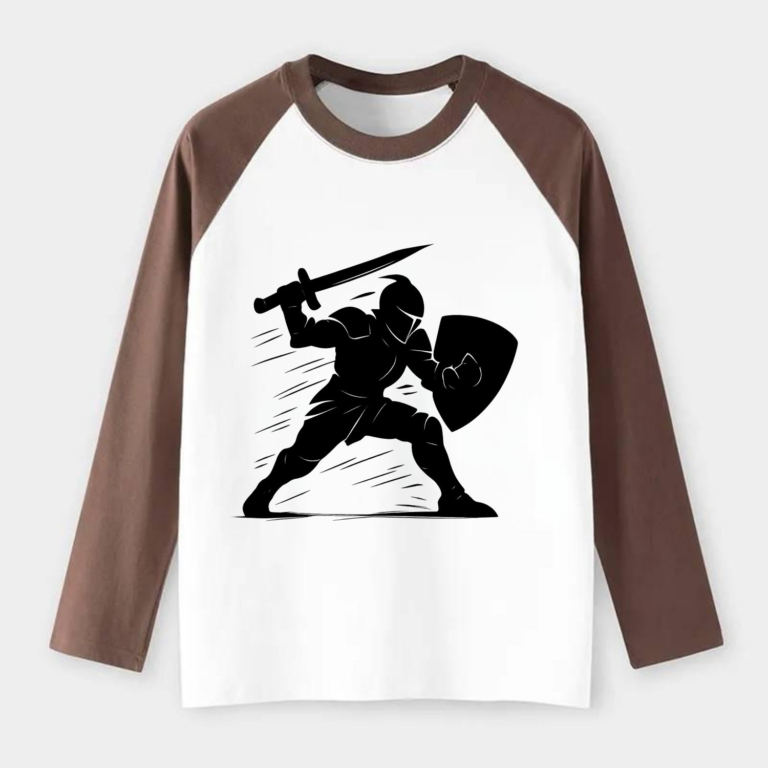 Knight with sword and shield - Raglan Long Sleeve T-Shirt - Coffee