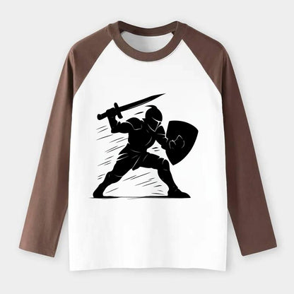 Knight with sword and shield - Raglan Long Sleeve T-Shirt - Coffee