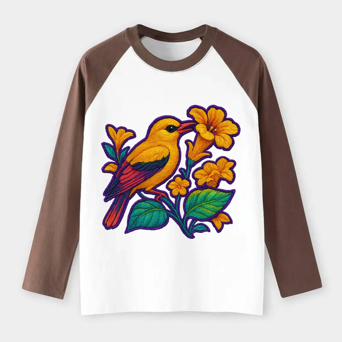 Golden Oriole - Raglan Long Sleeve T-Shirt - Coffee
