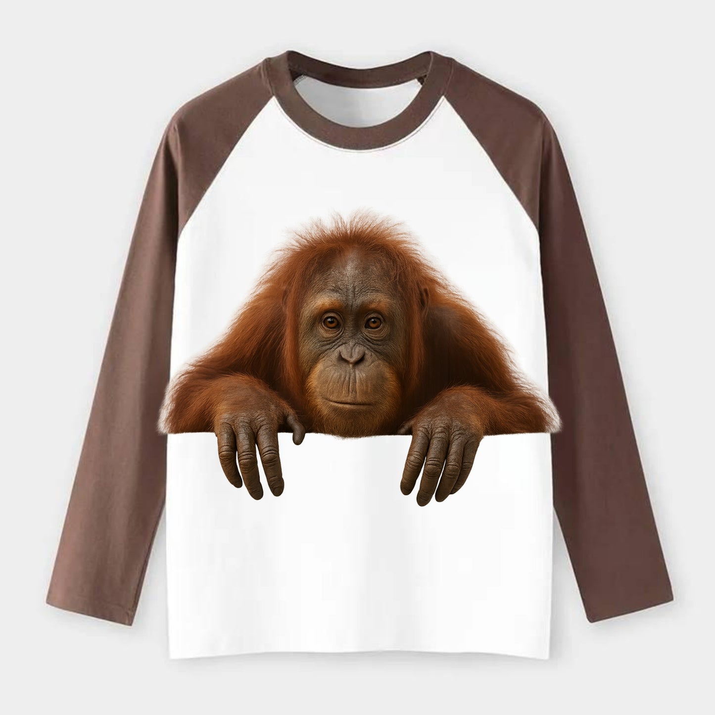 Orangutan  - Raglan Long Sleeve T-Shirt - Coffee