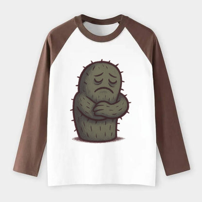 SINGLE IS VALID | Content cactus hugging itself - - Raglan Long Sleeve T-Shirt - Coffee