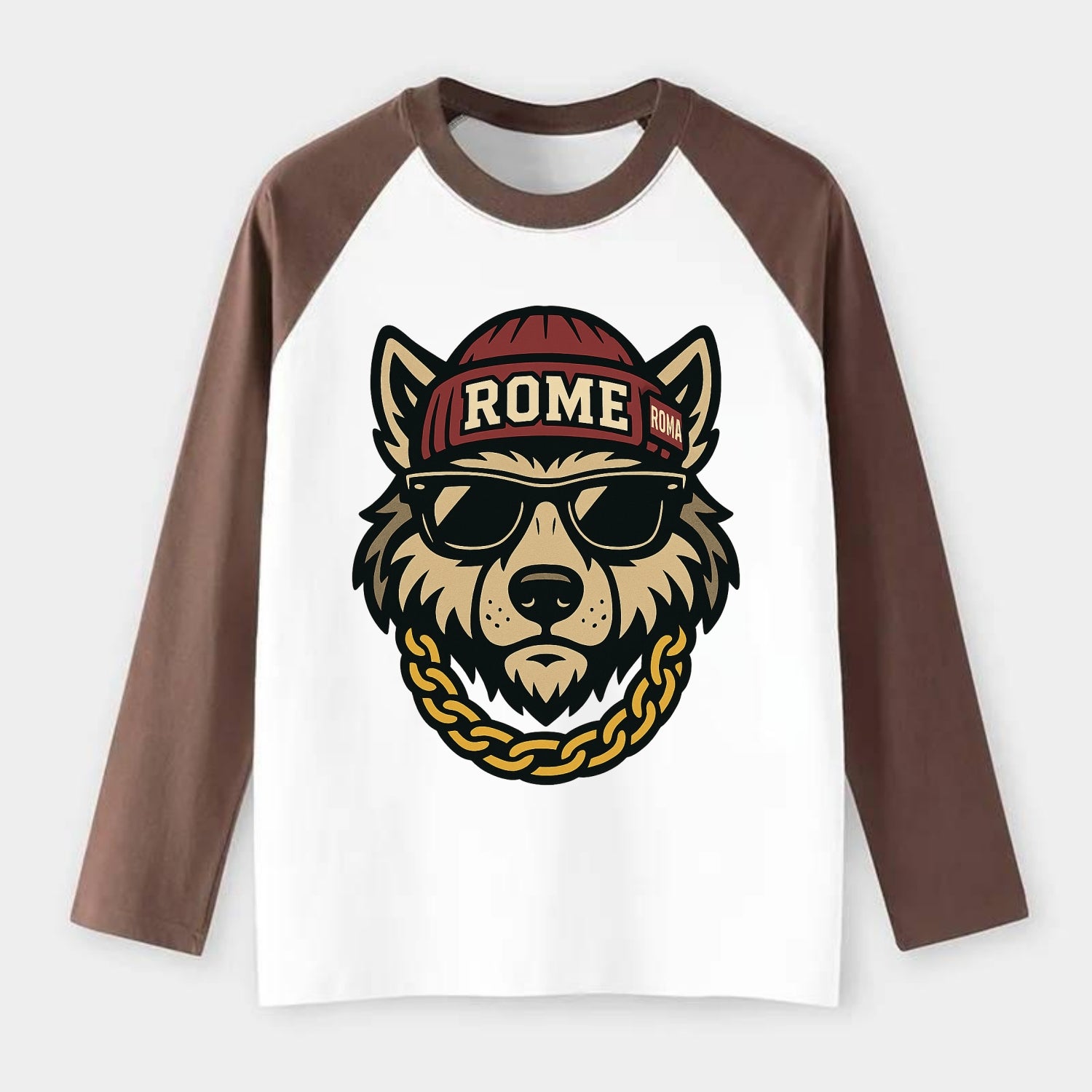 Rome Wolf - Raglan Long Sleeve T-Shirt - Coffee