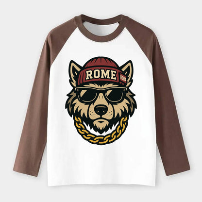 Rome Wolf - Raglan Long Sleeve T-Shirt - Coffee