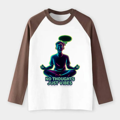 Peaceful floating figure with empty thought bubble - "no thoughts just - Raglan Long Sleeve T-Shirt - Coffee