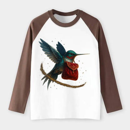 Frostbite Hummingbird Courier  - Raglan Long Sleeve T-Shirt - Coffee