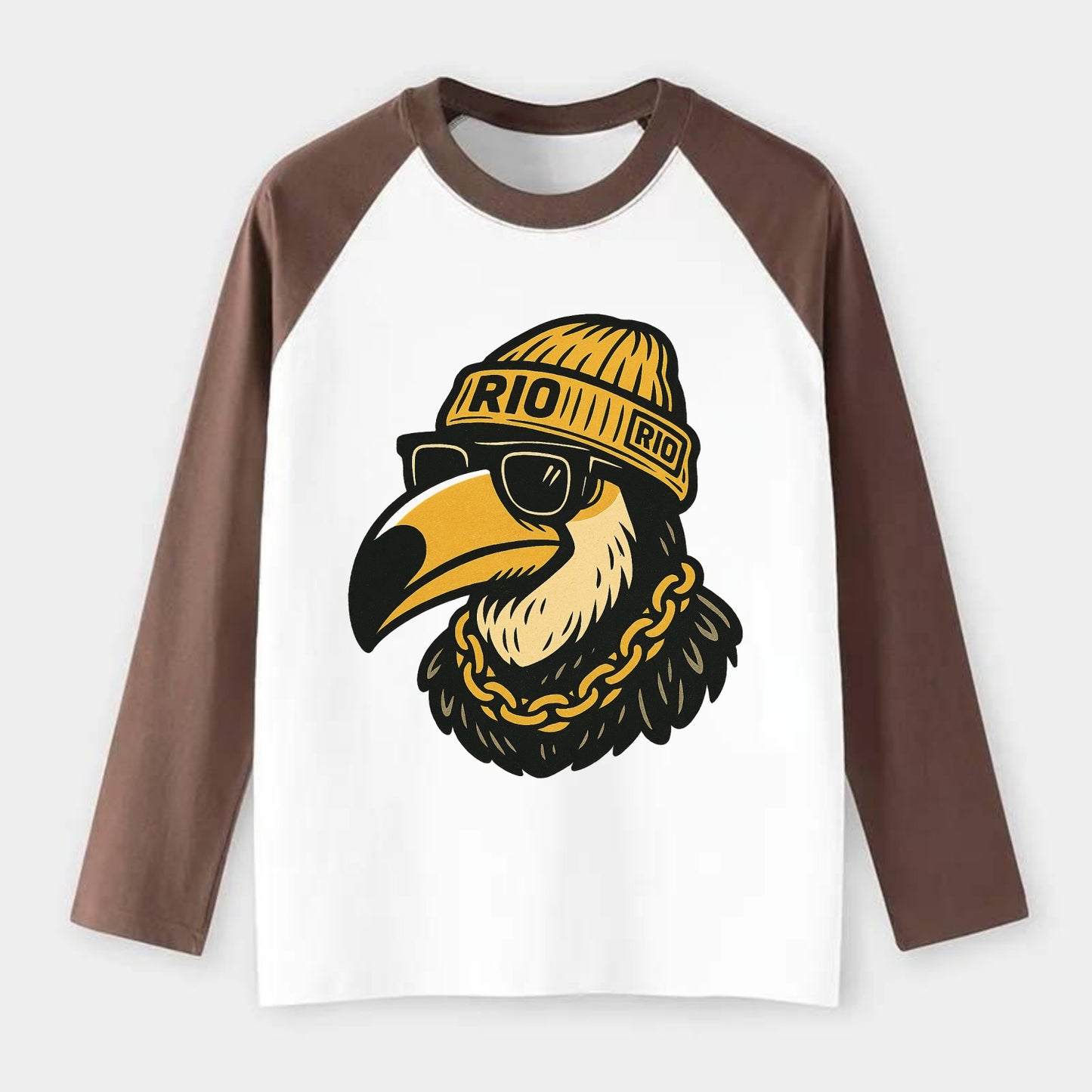 Rio Toucan - Raglan Long Sleeve T-Shirt - Coffee