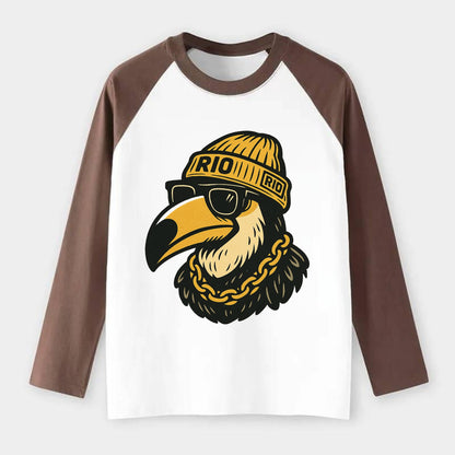 Rio Toucan - Raglan Long Sleeve T-Shirt - Coffee