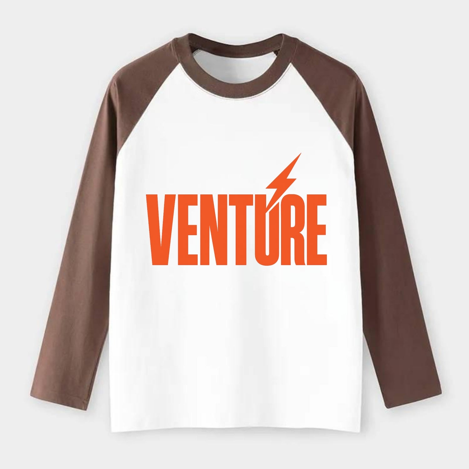 Bold typography design - "VENTURE" - taking risks, bold exploration - Raglan Long Sleeve T-Shirt - Coffee