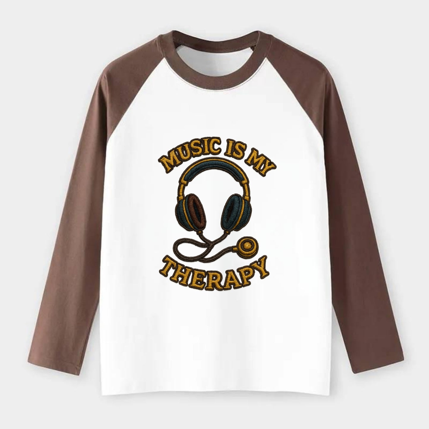 Music Is My Therapy  - Raglan Long Sleeve T-Shirt - Coffee