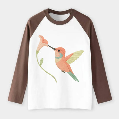 Coral Hummingbird - Raglan Long Sleeve T-Shirt - Coffee