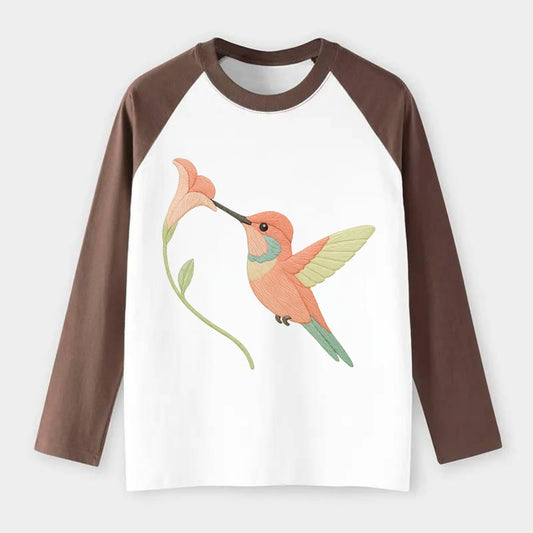 Coral Hummingbird - Raglan Long Sleeve T-Shirt - Coffee