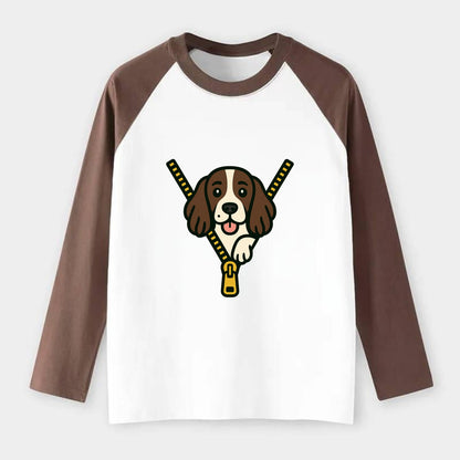 English Springer Spaniel - Raglan Long Sleeve T-Shirt - Coffee
