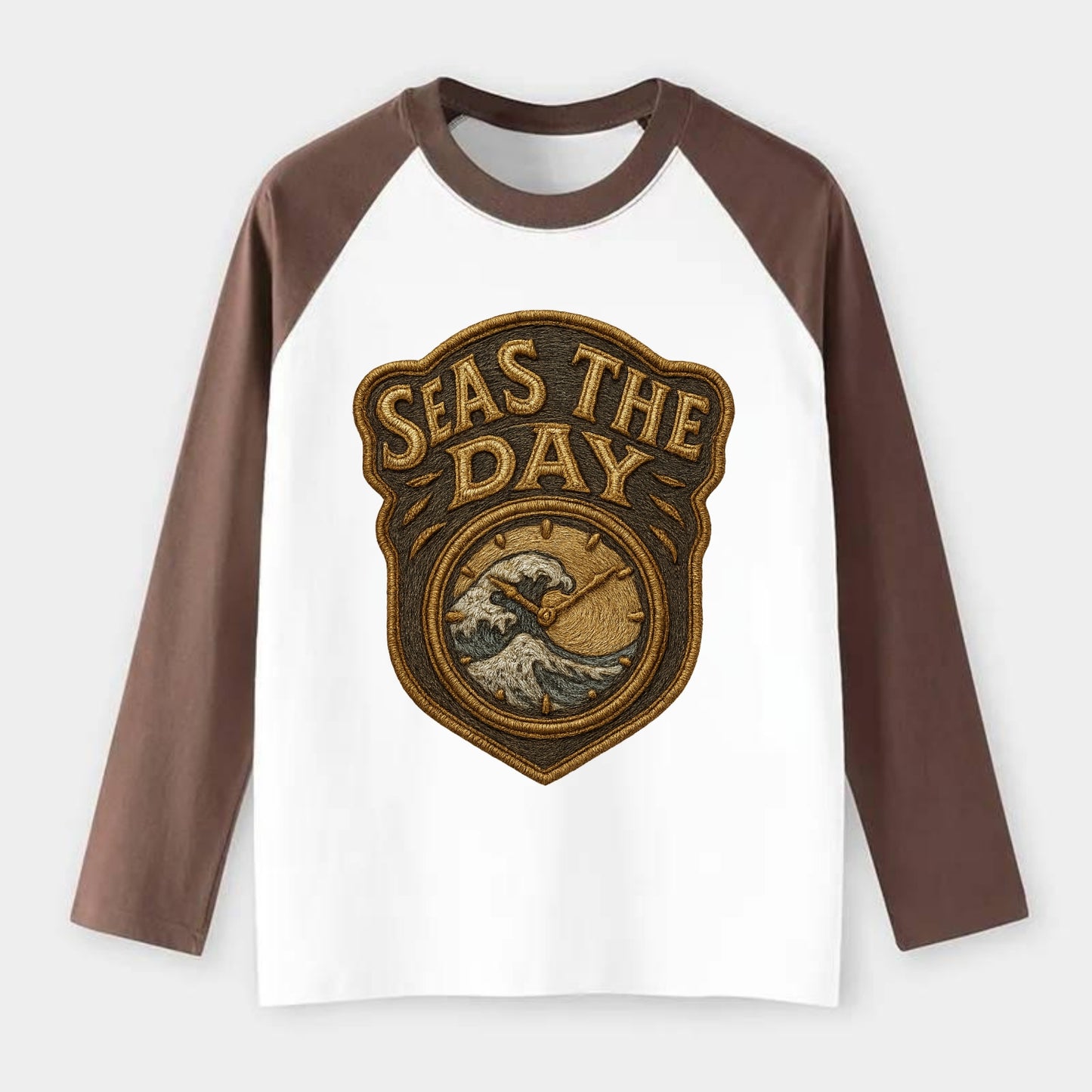 Seas The Day  - Raglan Long Sleeve T-Shirt - Coffee