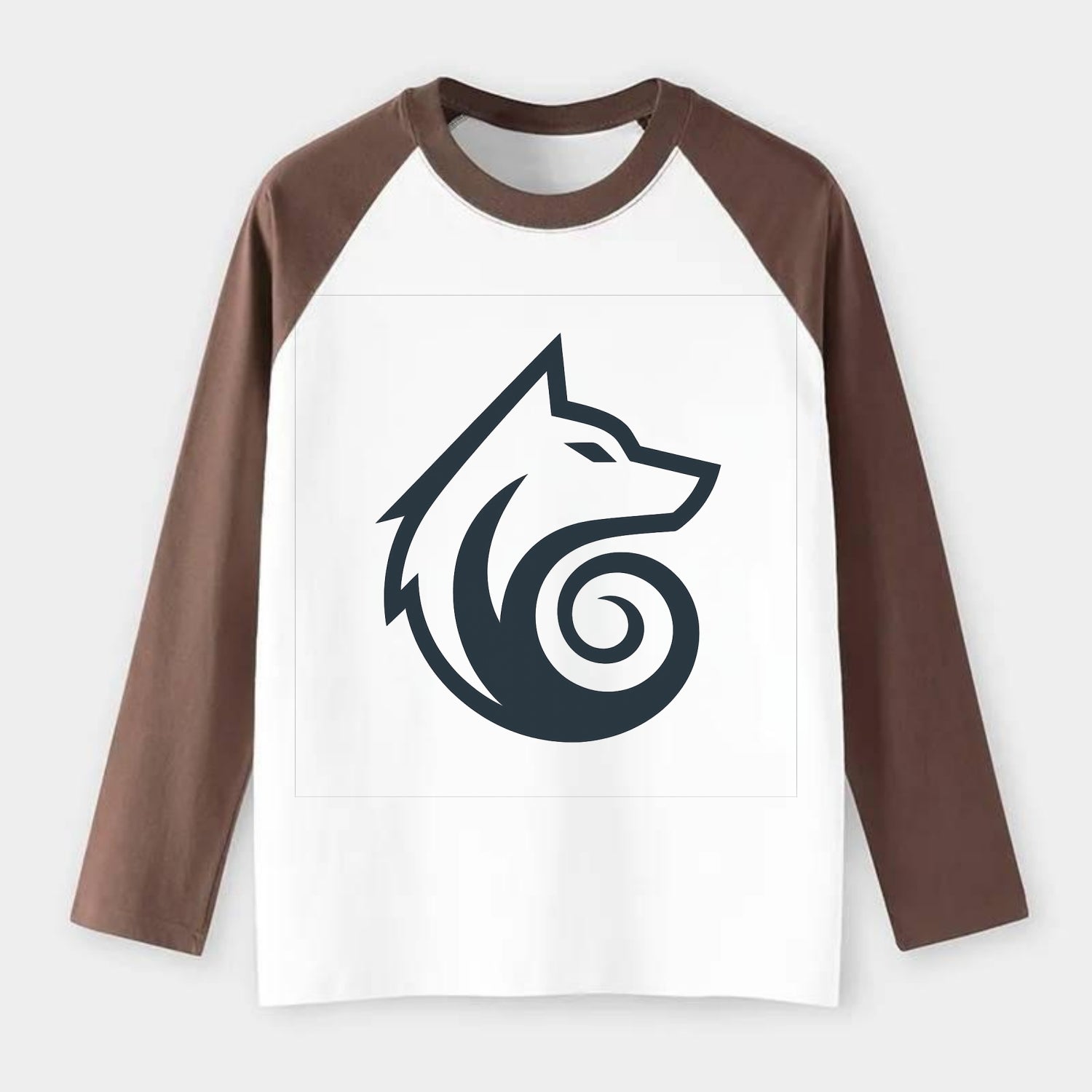 Wind Wolf Spiral  - Raglan Long Sleeve T-Shirt - Coffee