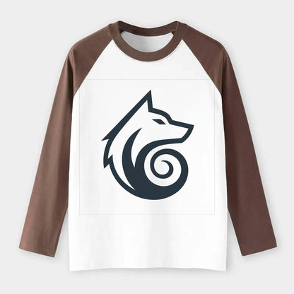 Wind Wolf Spiral  - Raglan Long Sleeve T-Shirt - Coffee