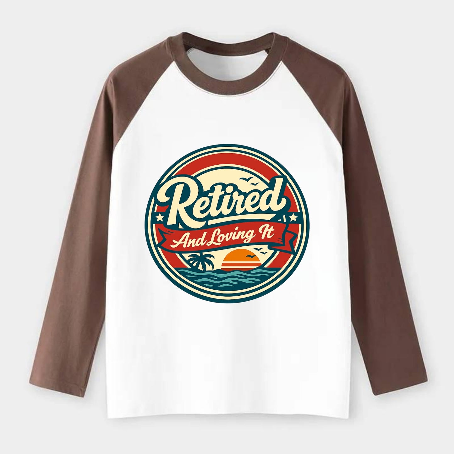 Carefree Retirement Emblem - Raglan Long Sleeve T-Shirt - Coffee
