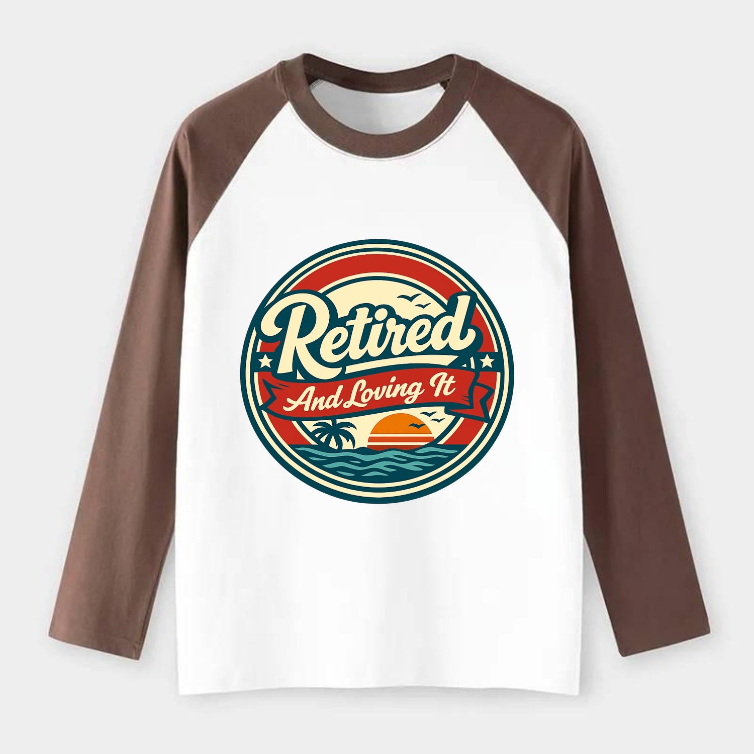 Carefree Retirement Emblem - Raglan Long Sleeve T-Shirt - Coffee
