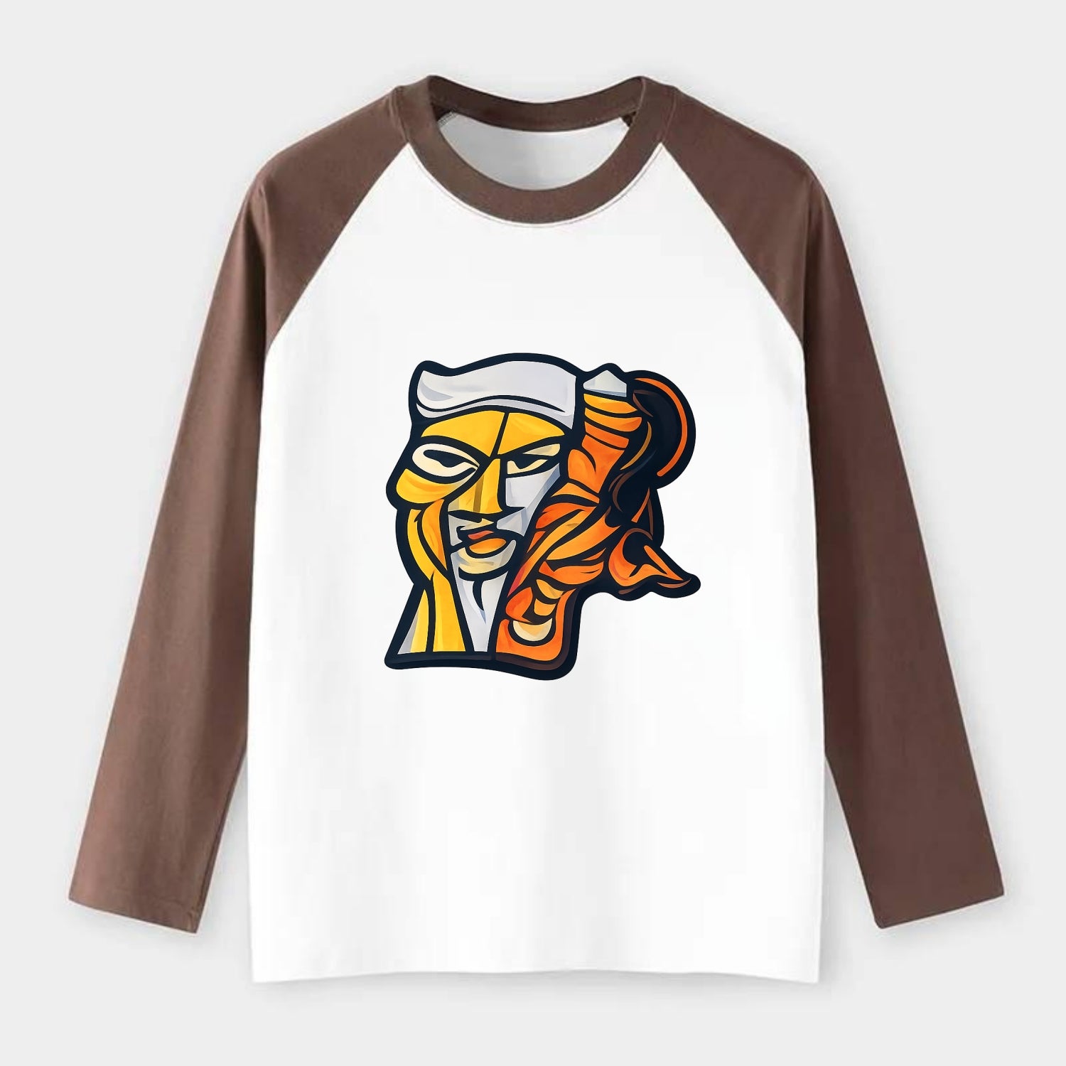 Axis Face - Raglan Long Sleeve T-Shirt - Coffee