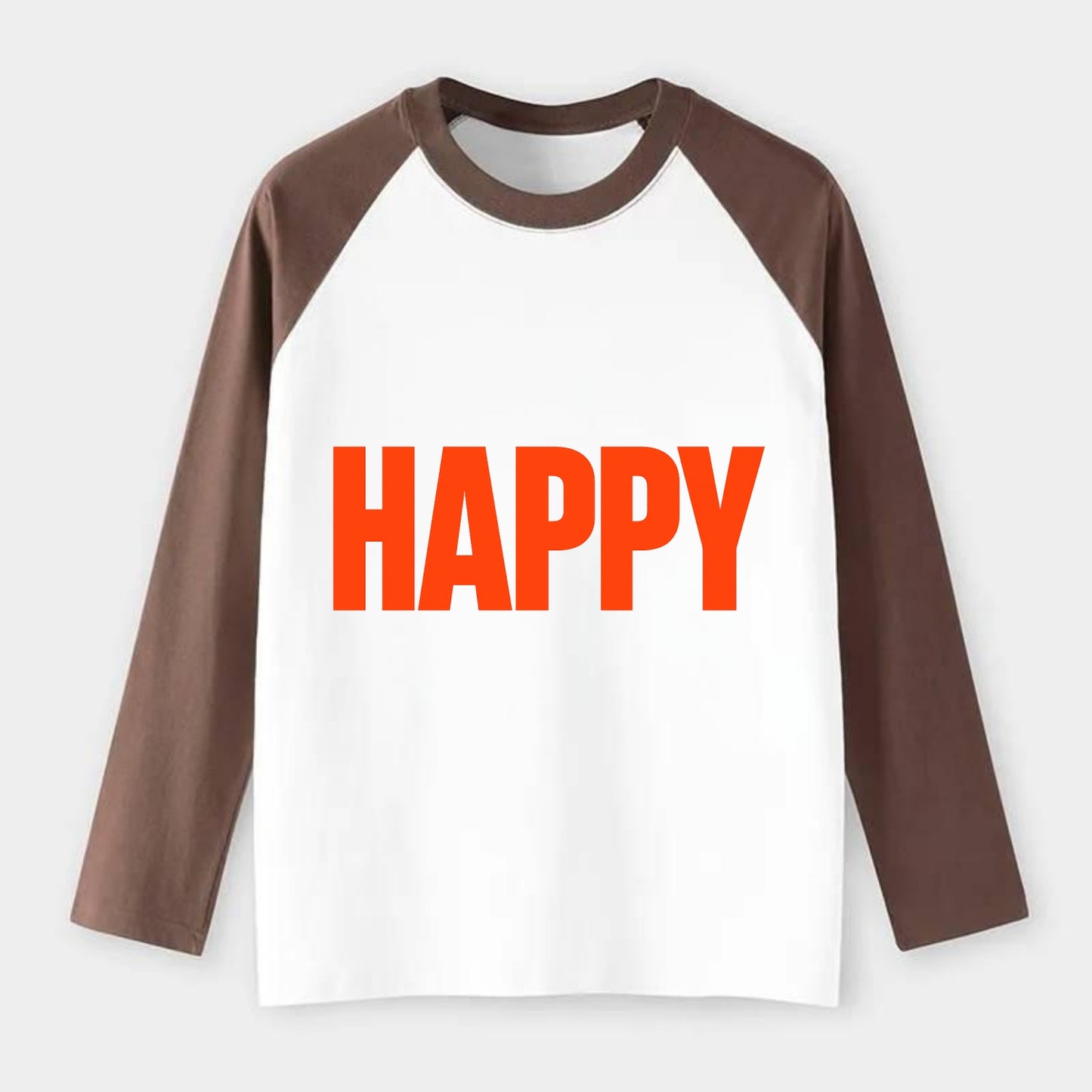Bold typography design - "HAPPY" - joyful, content, pleased - Raglan Long Sleeve T-Shirt - Coffee