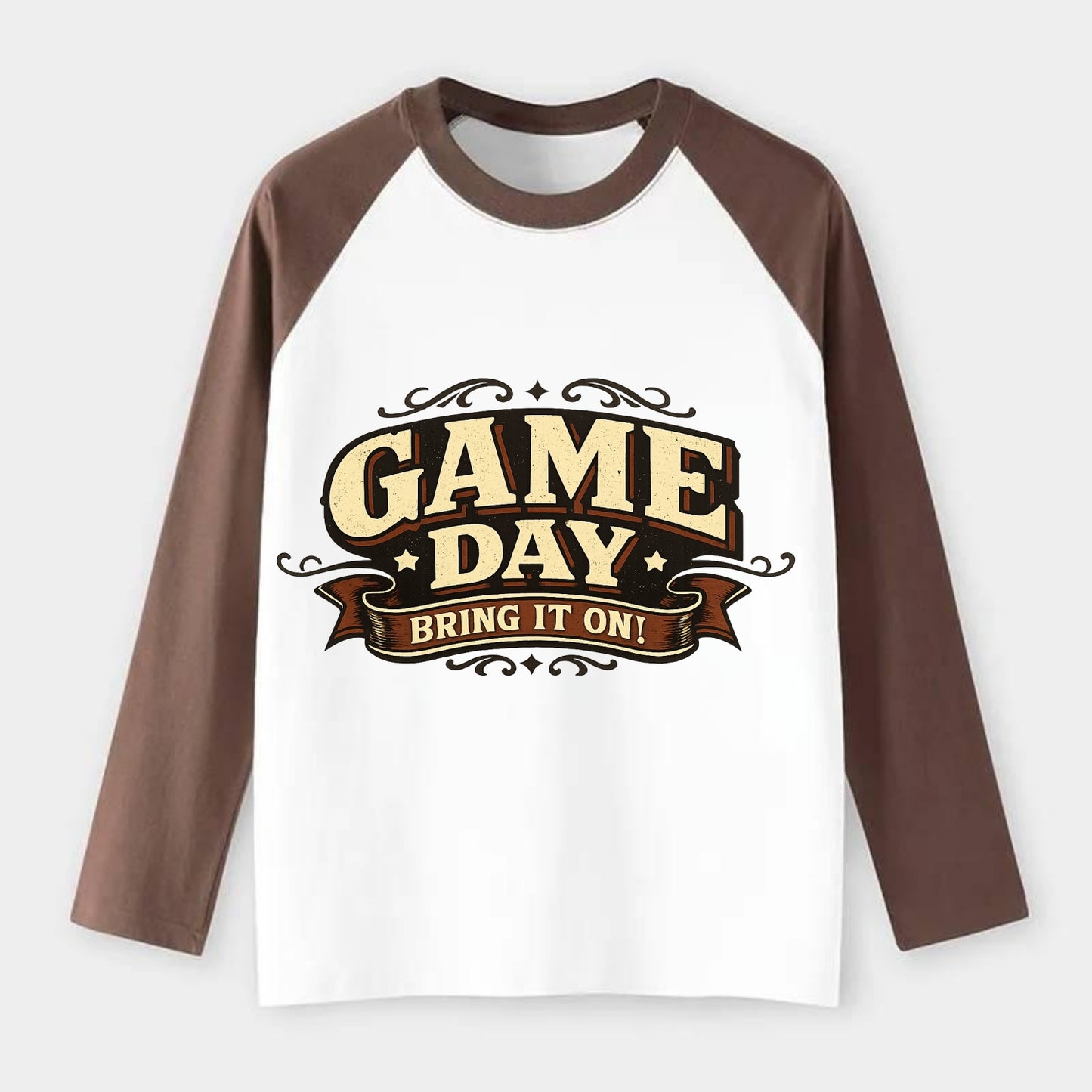 Bold typography design - "GAME DAY" - competition ready, bring it on - Raglan Long Sleeve T-Shirt - Coffee