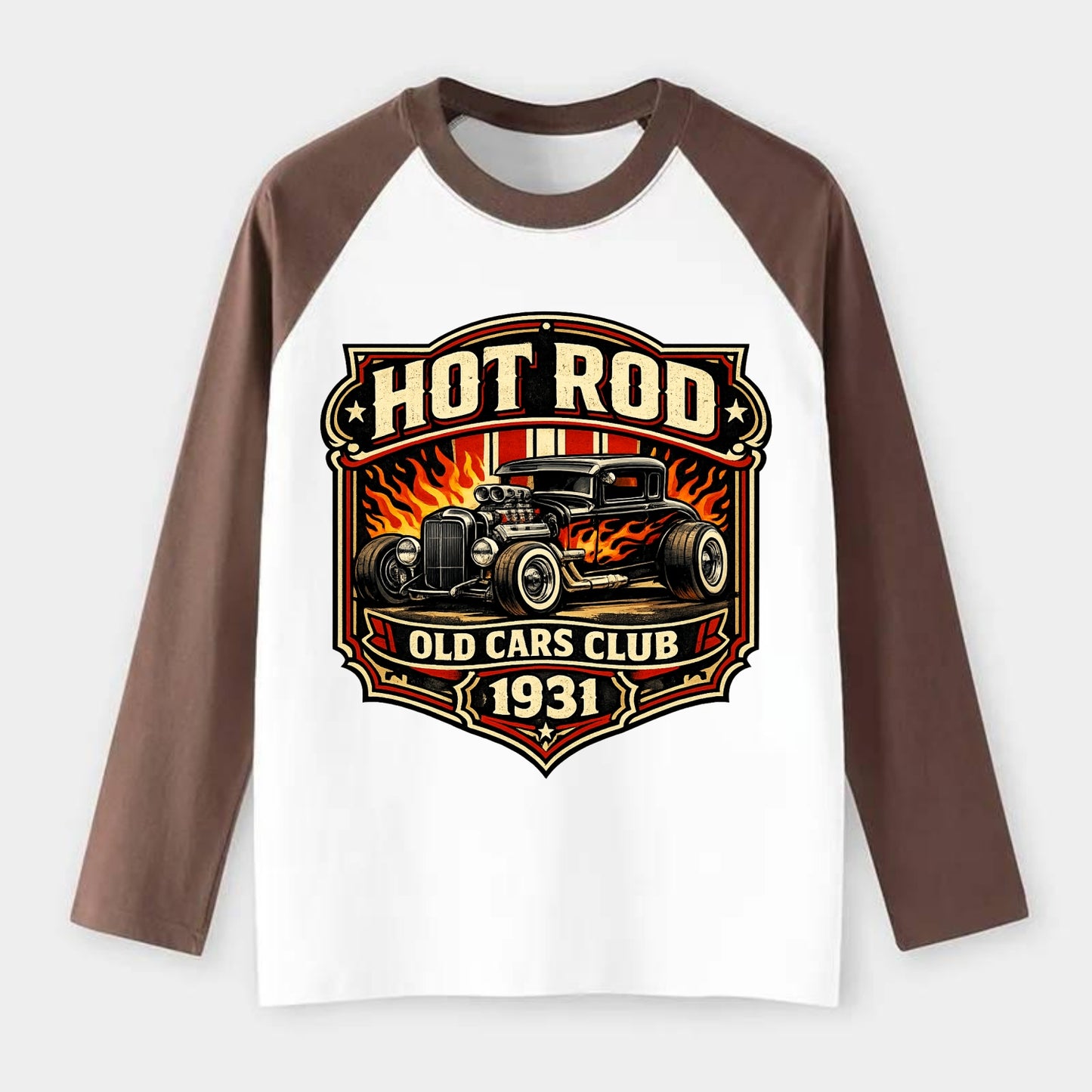 Hot Rod Club 1931 - Raglan Long Sleeve T-Shirt - Coffee