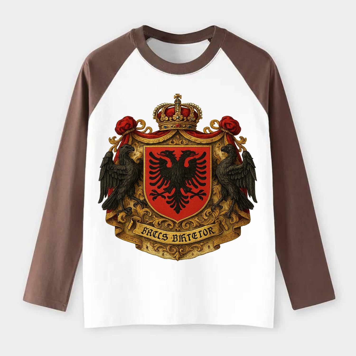 Albania Double Eagle Emblem - Raglan Long Sleeve T-Shirt - Coffee