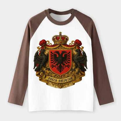 Albania Double Eagle Emblem - Raglan Long Sleeve T-Shirt - Coffee