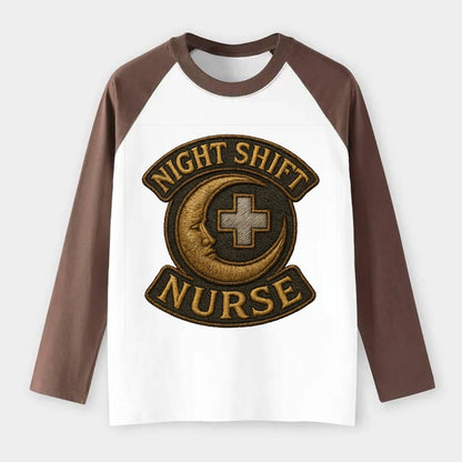 Night Shift Nurse  - Raglan Long Sleeve T-Shirt - Coffee