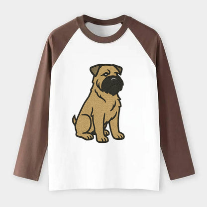 Bouvier des Flandres - Fawn rough coat embroidered design - Raglan Long Sleeve T-Shirt - Coffee