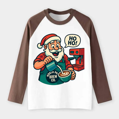 Santa Barista - Raglan Long Sleeve T-Shirt - Coffee