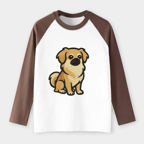 Tibetan Spaniel - Fawn small dog embroidered design - Raglan Long Sleeve T-Shirt