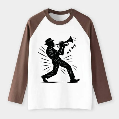 New Orleans jazz musician street corner - Raglan Long Sleeve T-Shirt - Coffee