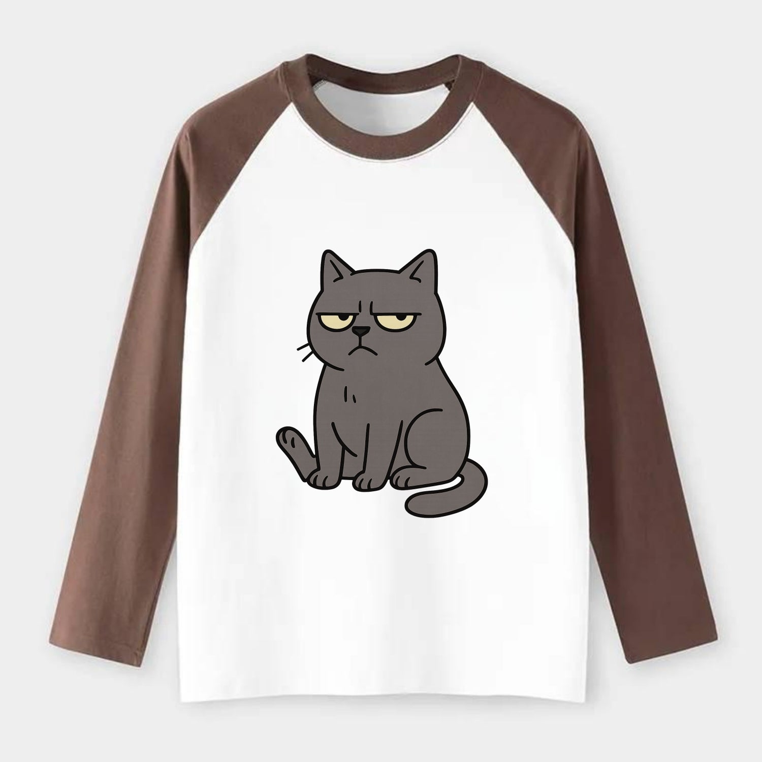 The Cat Judging Silently - Raglan Long Sleeve T-Shirt - Coffee
