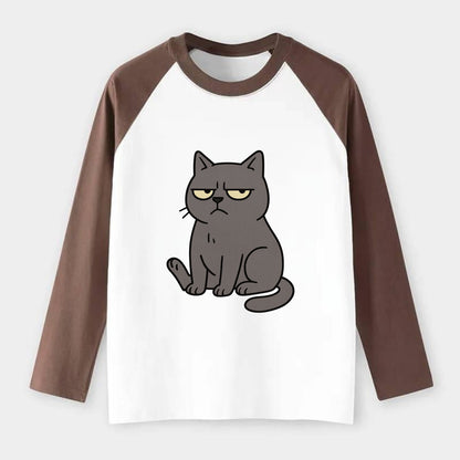 The Cat Judging Silently - Raglan Long Sleeve T-Shirt - Coffee