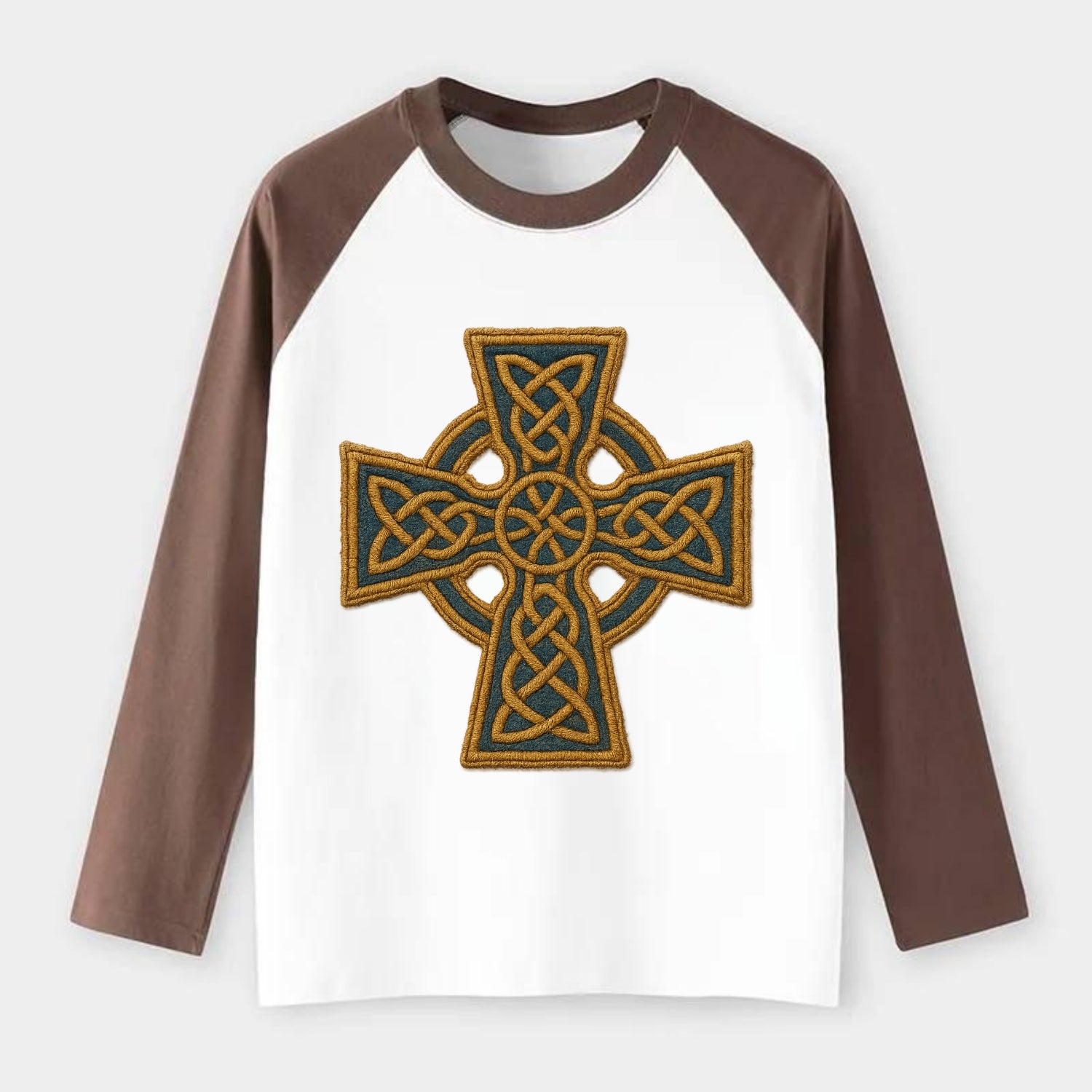 Book Of Kells Cross - Raglan Long Sleeve T-Shirt - Coffee