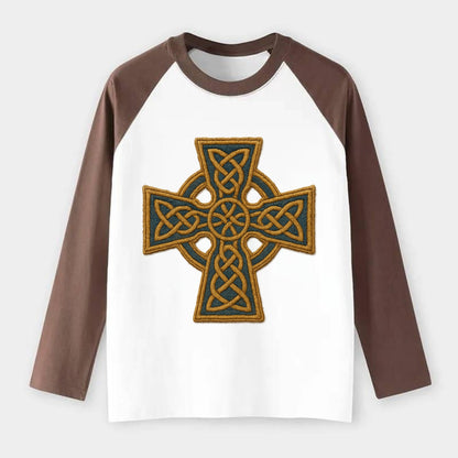 Book Of Kells Cross - Raglan Long Sleeve T-Shirt - Coffee