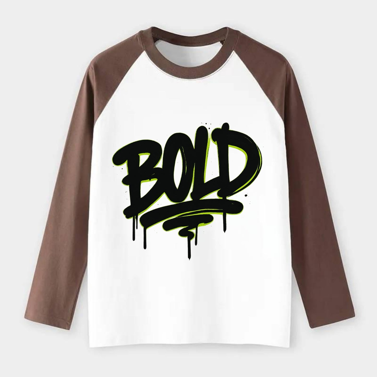 Bold typography design - "BOLD" - courageous, standing out - Raglan Long Sleeve T-Shirt - Coffee