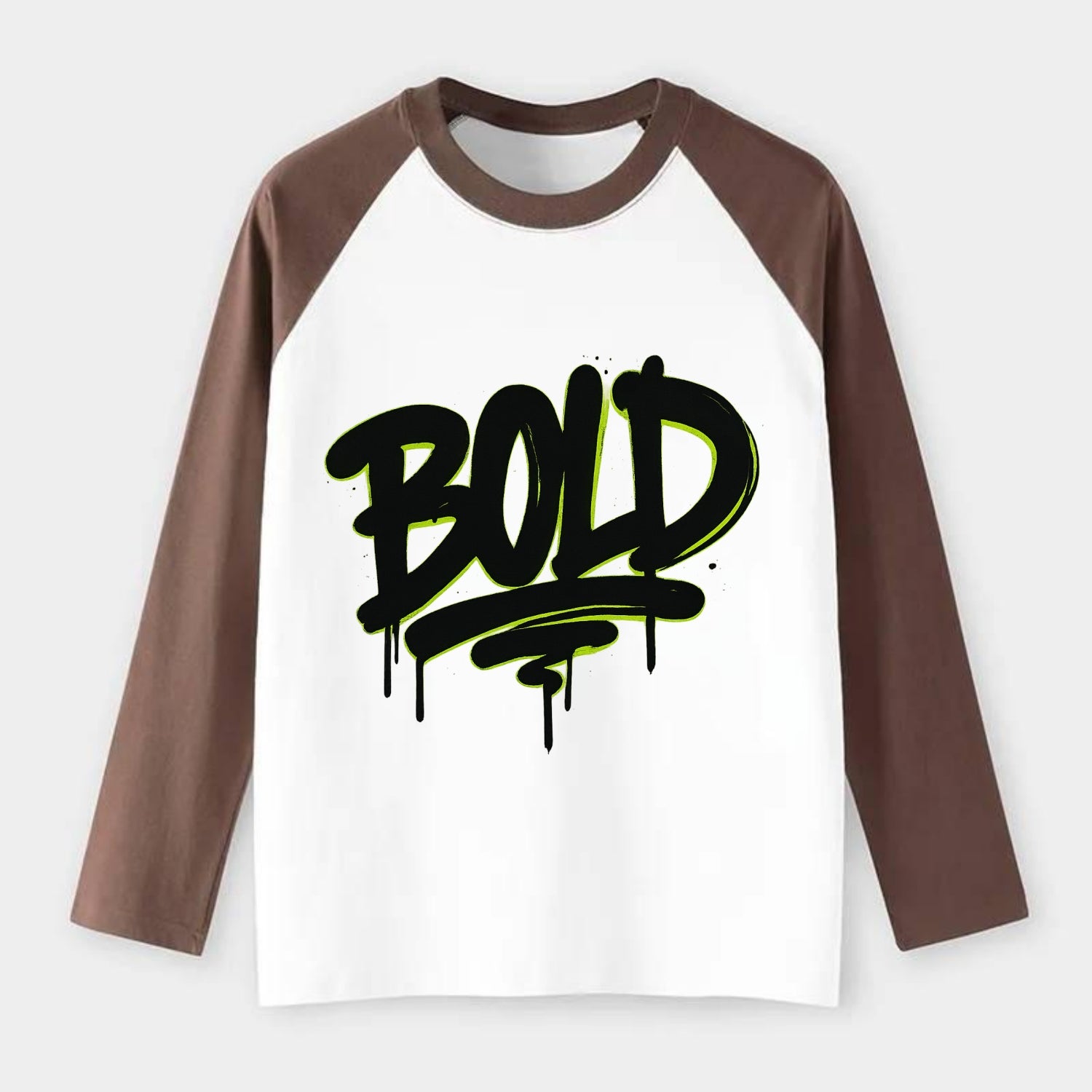 Bold typography design - "BOLD" - courageous, standing out - Raglan Long Sleeve T-Shirt - Coffee